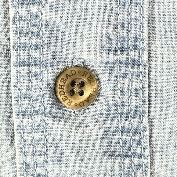 Red Head Shirt Mens L Button-Up Camp Field Outdoor Hike Chore Cottage Denim - Picture 6 of 13